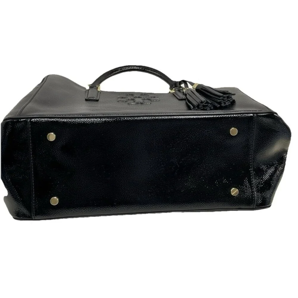 Tory Burch Thea Black Leather Triple Zip Satchel Bag and Matching Wristlet‎ Set